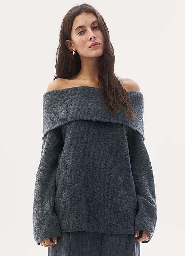 Imagen - Jersey bardot con hombros al descubierto en gris oscuro