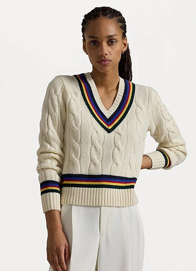 Imagen - Jersey trenzado con cuello de rayas de colores de Ralph Lauren, 320 euros.