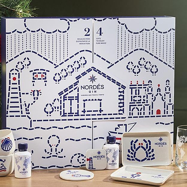 El calendario de Adviento de Nordés con algunos de los elementos que podemos encontrar en su interior, para disfrutar de su ginebra y su carácter Atlántico.