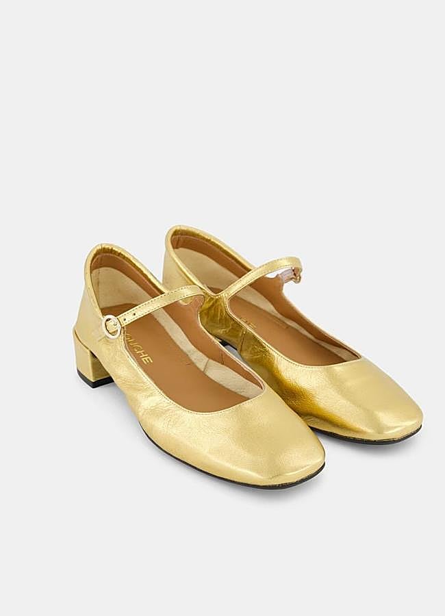 Imagen - Mary jane de tacón cómodo efecto metalizado dorado