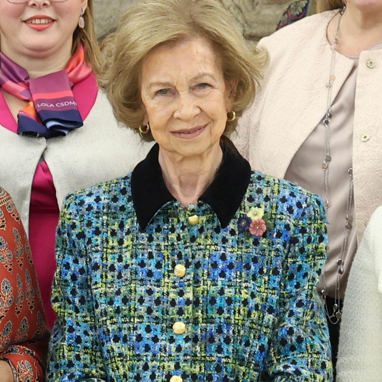 La Reina Sofía, durante la audiencia que ha presidido en la Zarzuela. 