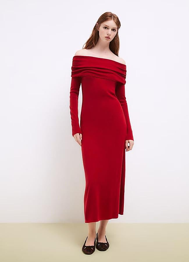 Imagen - Vestido de punto bardot en color rojo