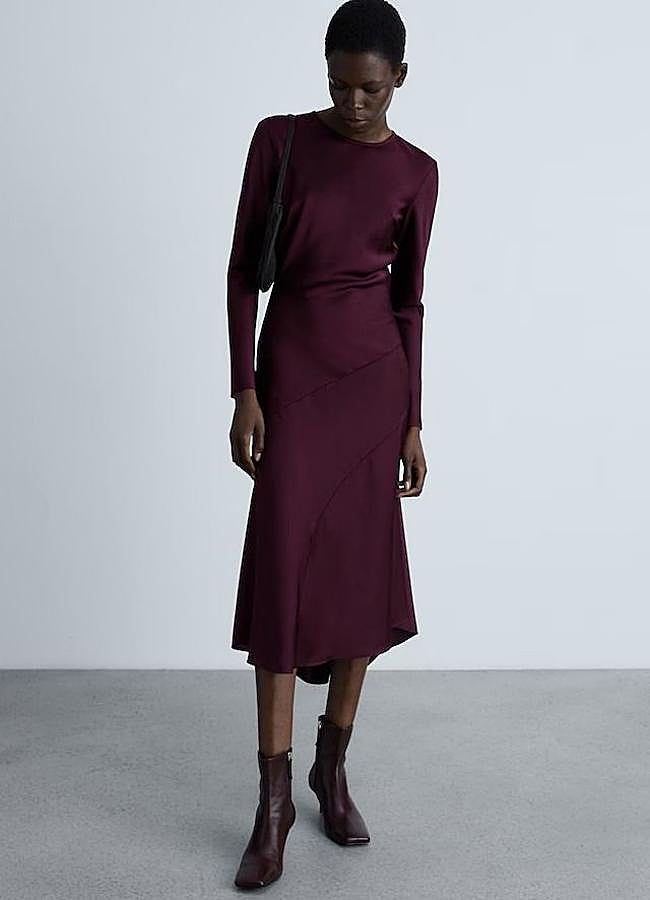 Imagen - Vestido satinado midi en tono vino