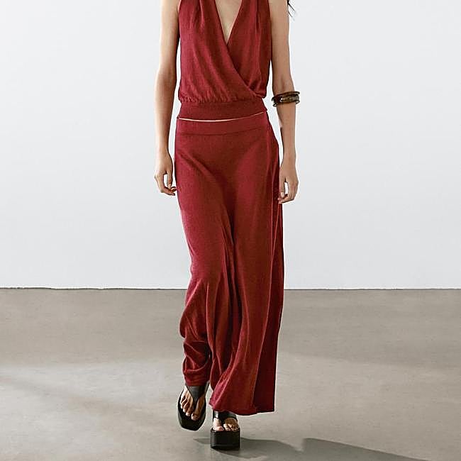 Falda larga elástica de punto