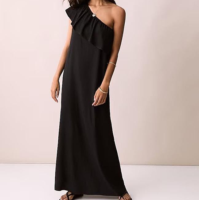 Vestido asimétrico largo color negro