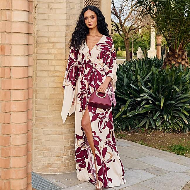 Vestido Rocío Estampado Crudo y Berenjena (189,99€)