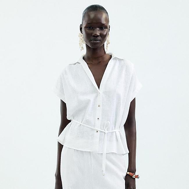 Blusa cinturón con lino (25,95€)