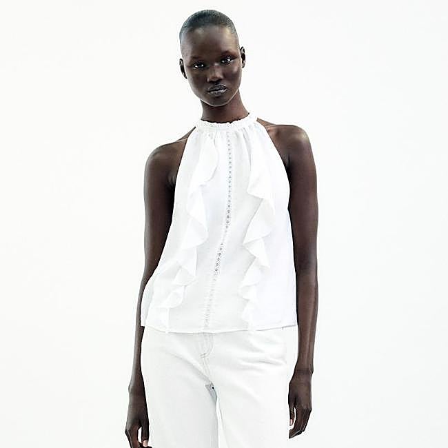 Top halter volantes con ramio (25,95€)