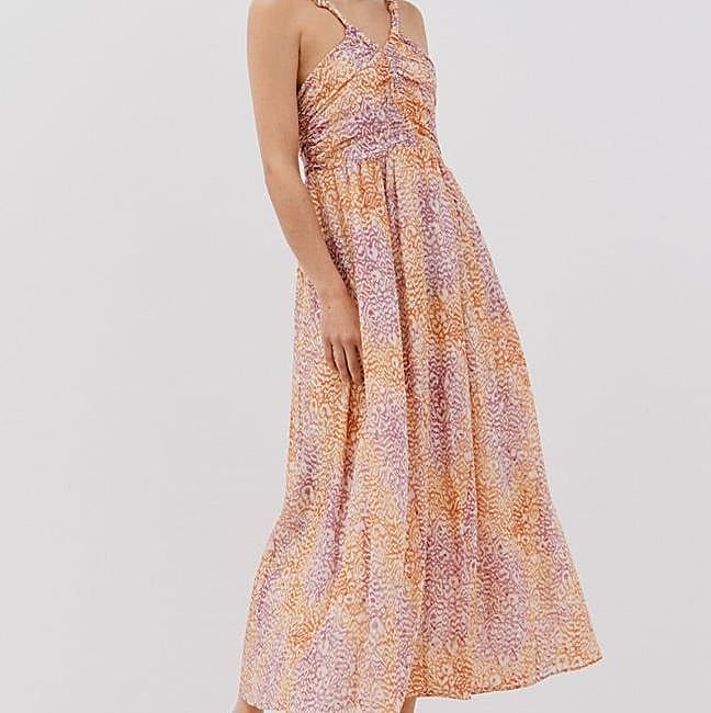 Vestido largo estampado con cuello halter