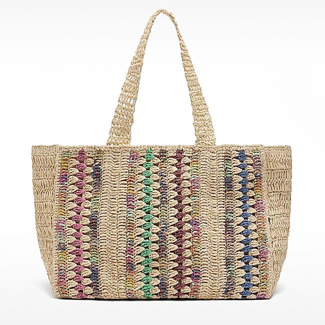 Bolso shopper multicolor efecto rafia (39,99€)