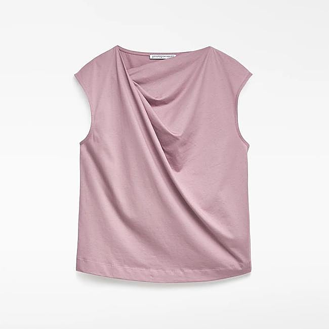 Camiseta algodón cuello drapeado mujer (39€)