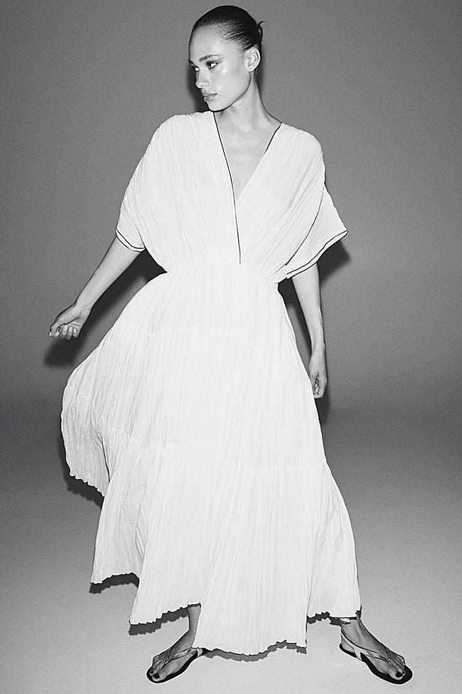 Vestido largo contrastes.