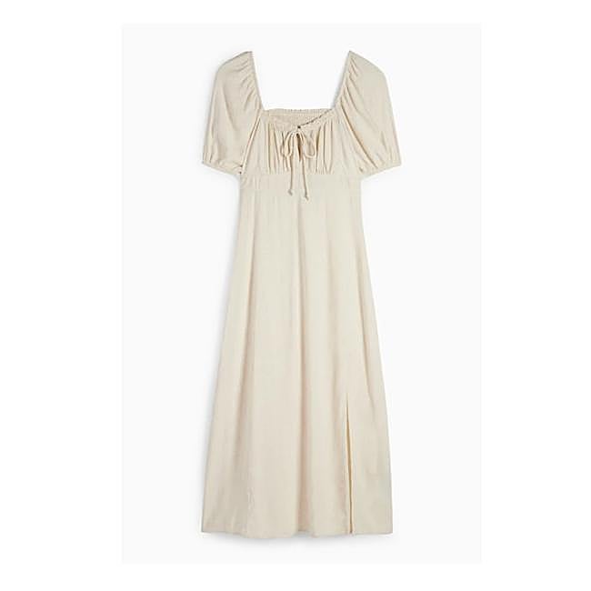 Vestido estilo imperio con parte de lino (25,99€)