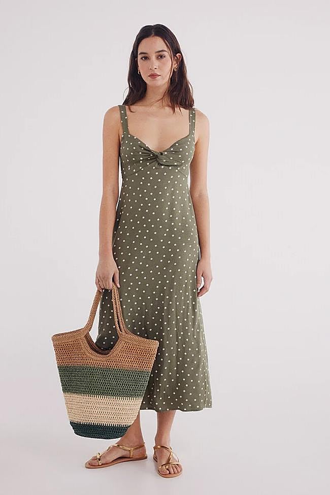 Vestido con estampado de lunares en verde de Springfield