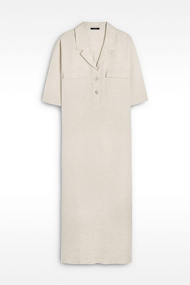 Vestido camisero largo 100% lino (49,99€)