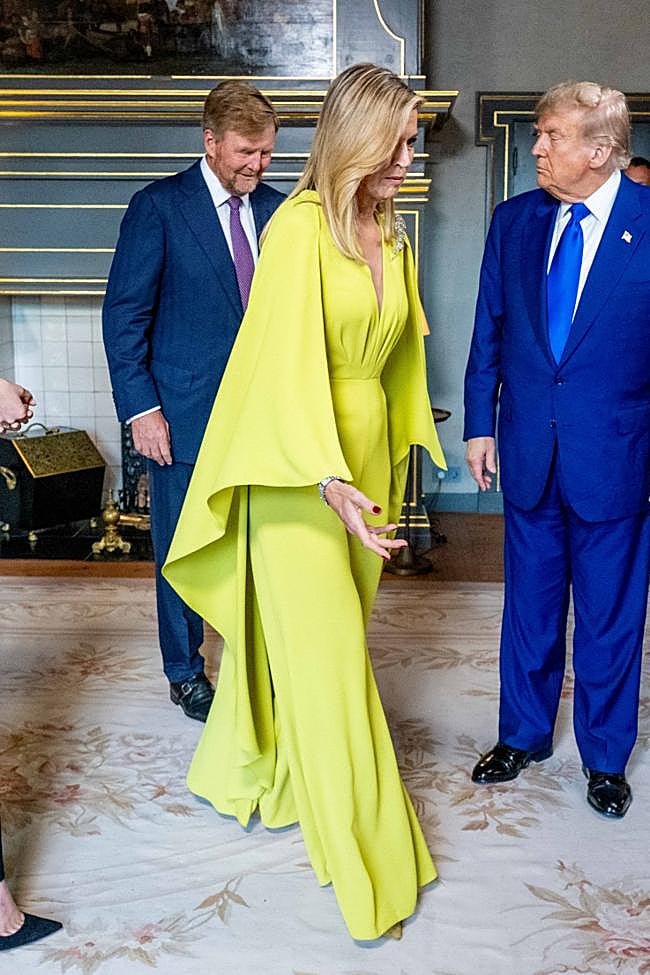 Máxima de Holanda con el mono verde lima de Natan.