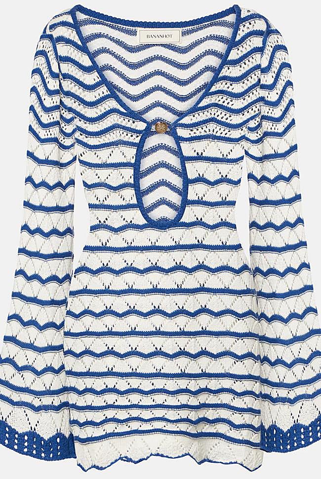 Vestido mini de croché con estampado de rayas de Bananhot.