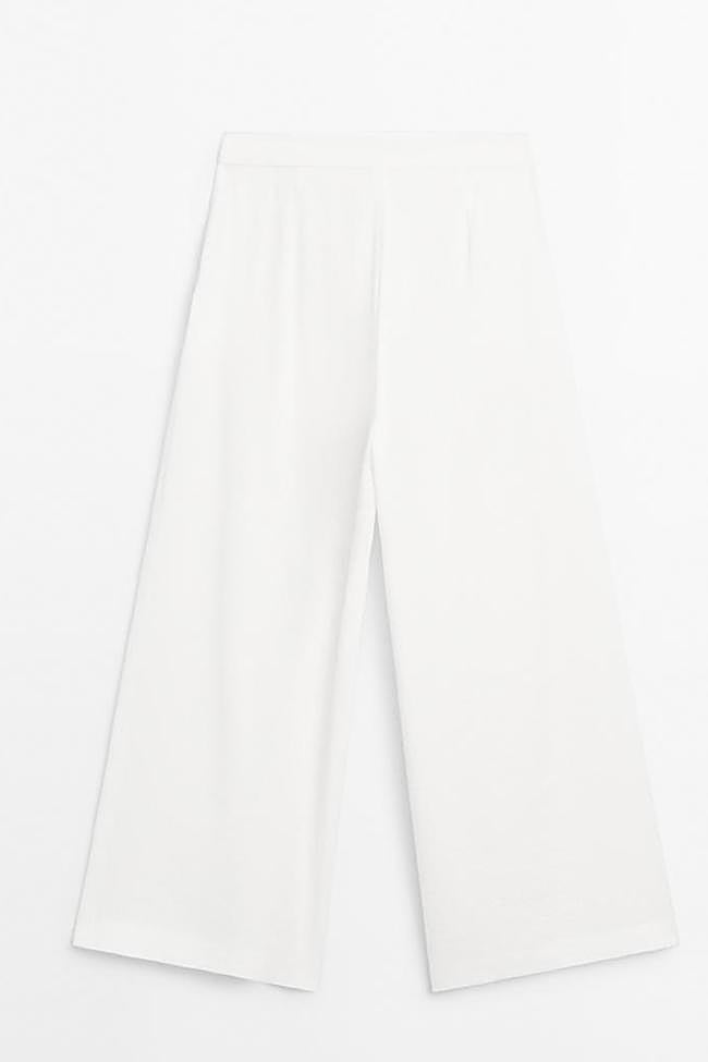 Pantalón palazzo pinzas con lino (79,95€)