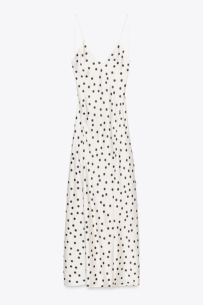 Vestido midi satinado lunares (29,95€)