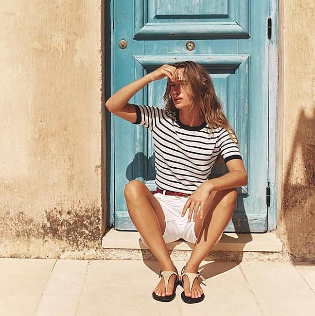 Jersey fino de manga corta con estampado de rayas