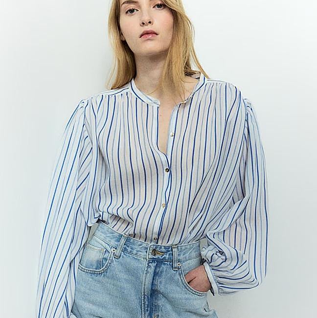 Camisa de ramio con estampado de rayas