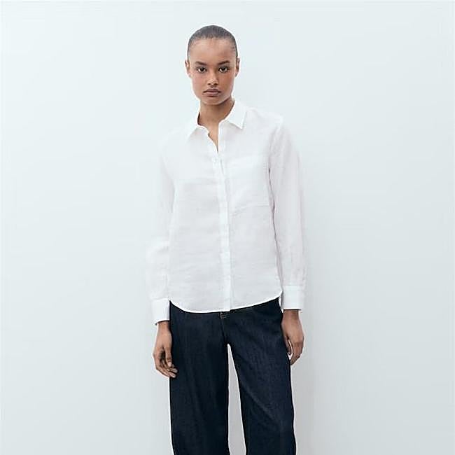 Camisa de lino blanca con bolsillo