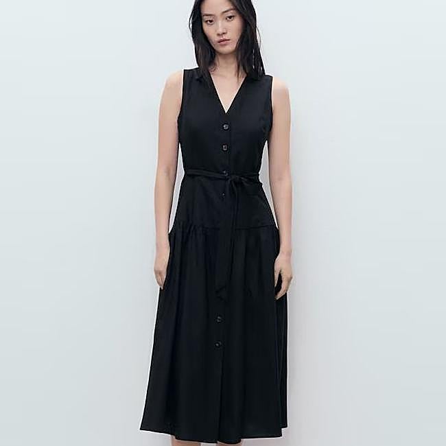 Vestido midi negro de lino