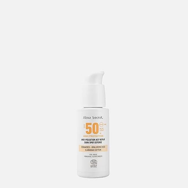 Alma Secret Solar Facial Natural SPF 50 con Ceramidas.