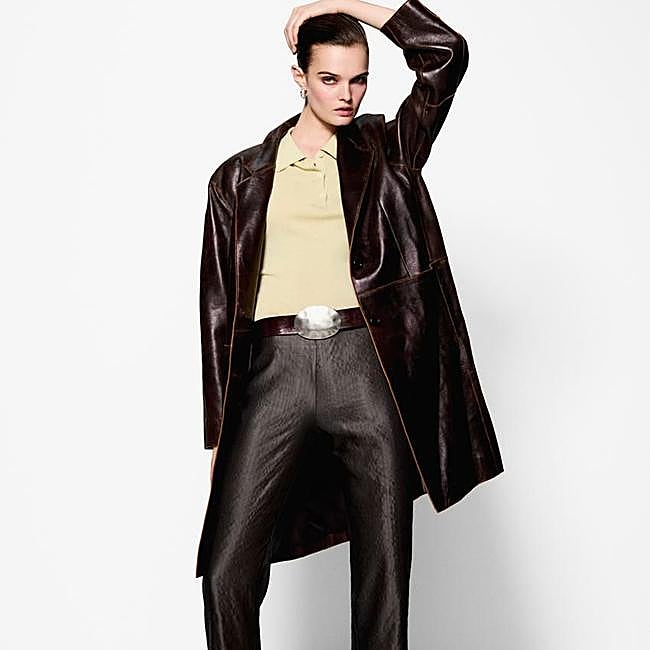 Abrigo midi de piel de napa