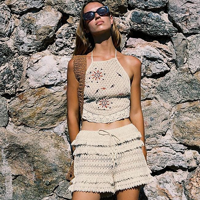 Shorts de crochet con volantes