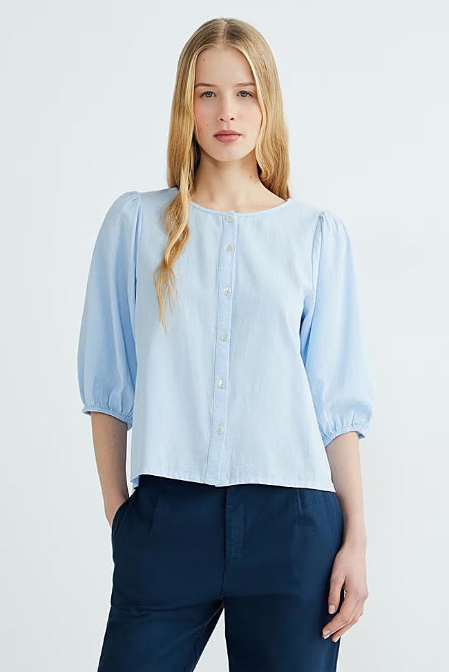 Blusa de mujer lino manga corta (13,60€)