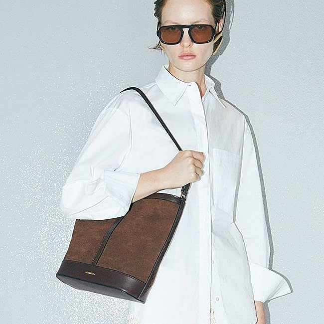 Bolso de piel de ante combinado color marrón