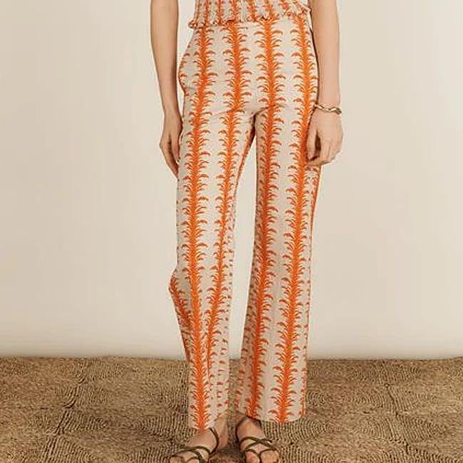 Pantalón recto con estampado de palmeras
