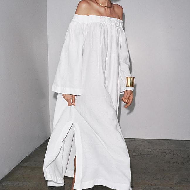 Vestido midi de lino color blanco