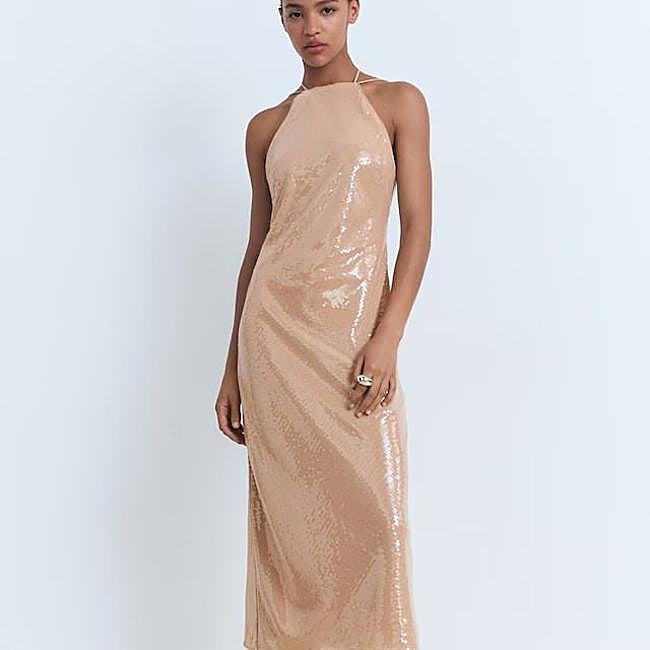 Vestido halter midi de lentejuelas