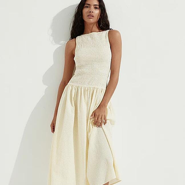 Vestido de vichy amarillo con elástico nido de abeja