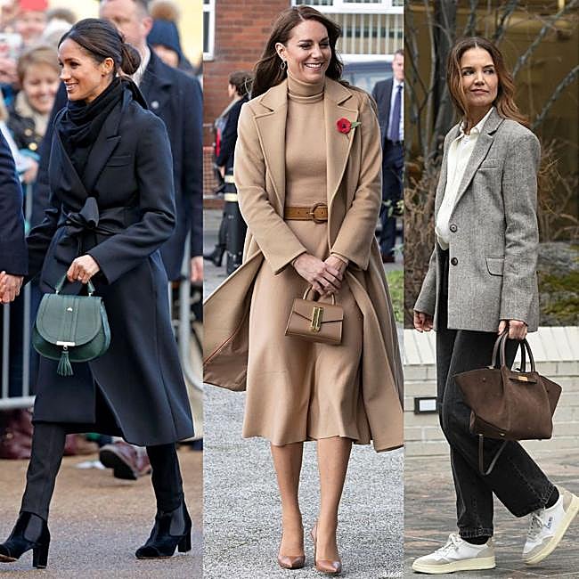 Meghan Markle, Kate Middleton y Katie Holmes con bolso de DeMellier.