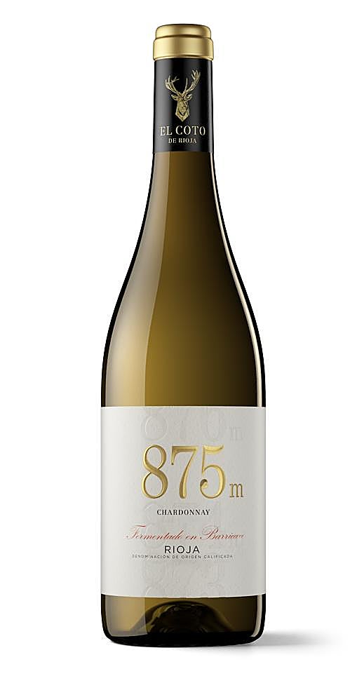 Botella del vino blanco de Rioja 875m, de El Coto.