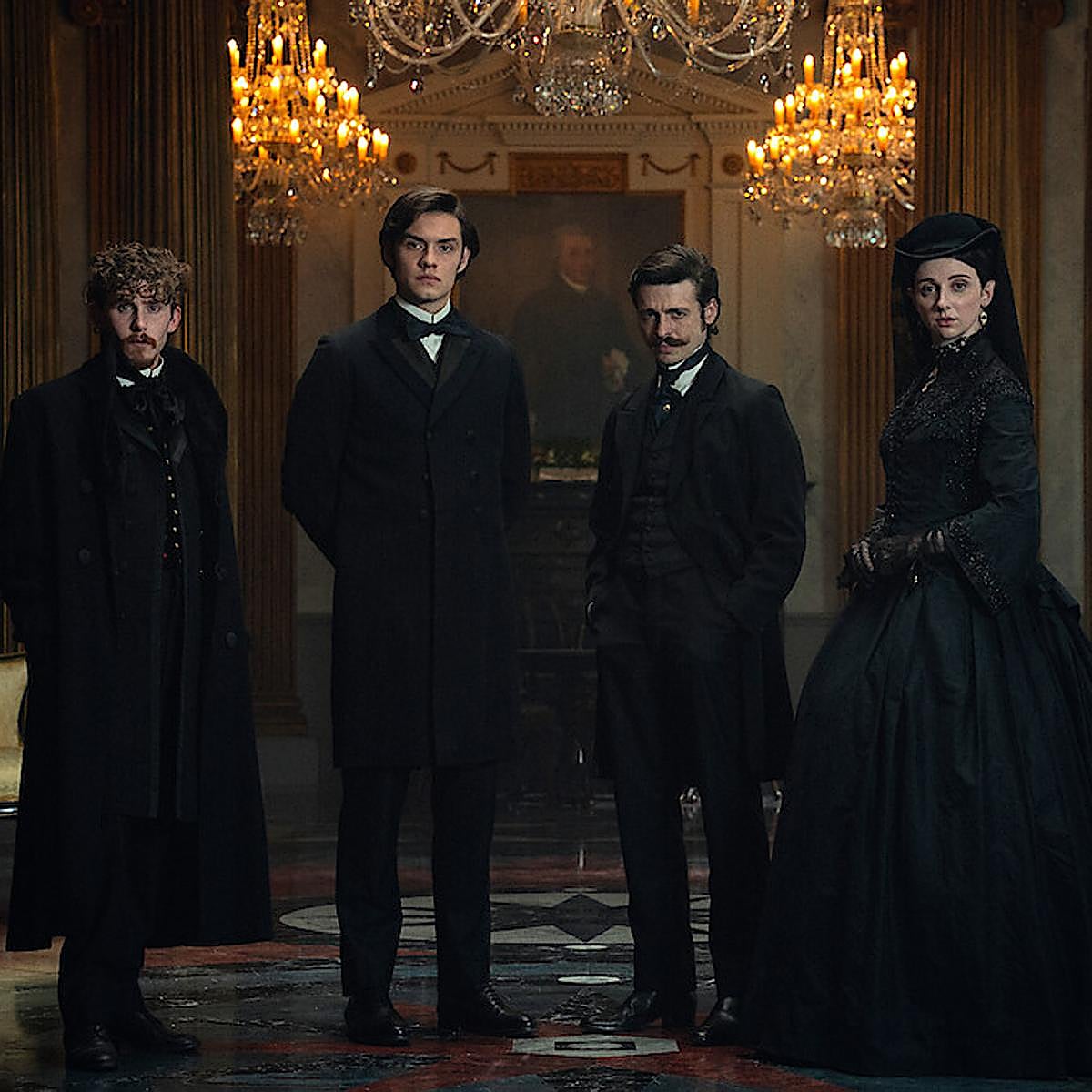 Fionn O'Shea, Louise Partridge, Anthony Boyle y Emily Fairn como Benjamin, Edward, Arthur y Anne Guinness, los personajes princpipales de House of Guinness.