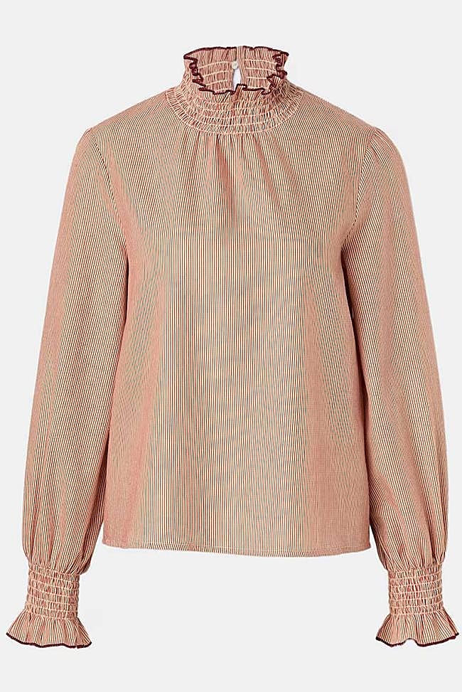 Blusa de mujer de cuello alto de rayas (19€)