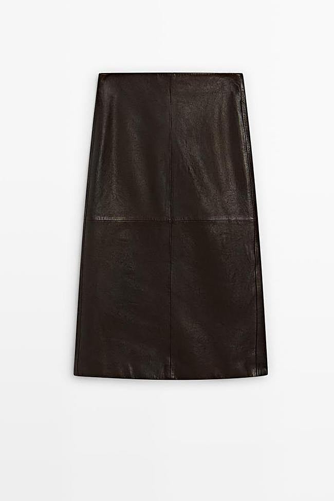Falda recta midi piel napa abertura