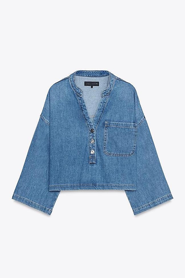 Camisa denim cuello mao (29,95€)