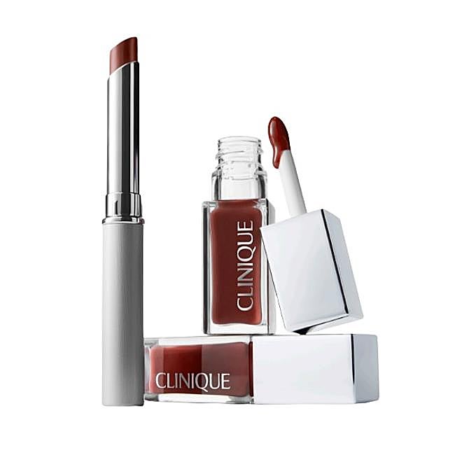 Labial Almost Lipstick Nude Honey (32,50 euros) y Clinique Pop Aceite para labios y mejillas Nude Honey (32,50 euros). Ambos de Clinique.