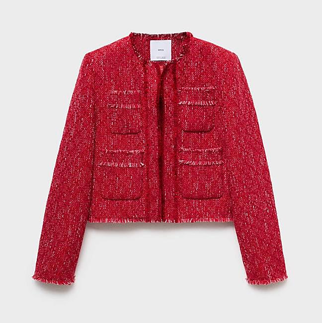 Chaqueta tweed terminaciones deshilachadas (69,99€)