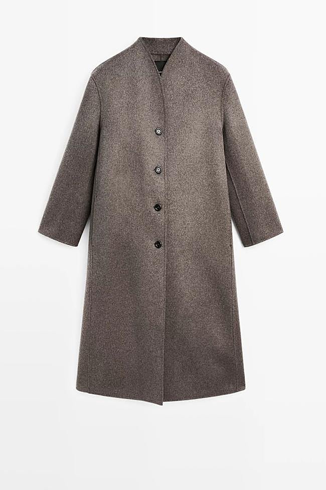 Abrigo cuello subido mezcla lana (249€)