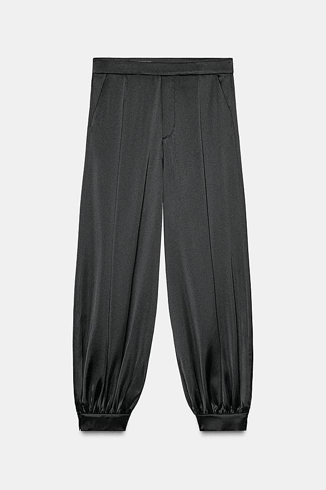 Pantalón satinado bombacho pliegues (29,95€)