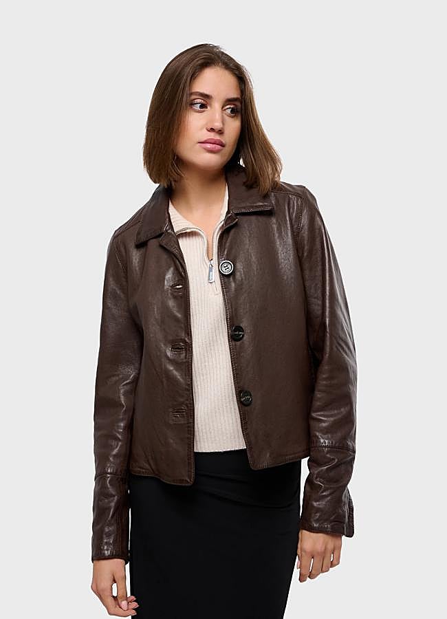 Imagen - Chaqueta de cuero en marrón chocolate de Oakwood.