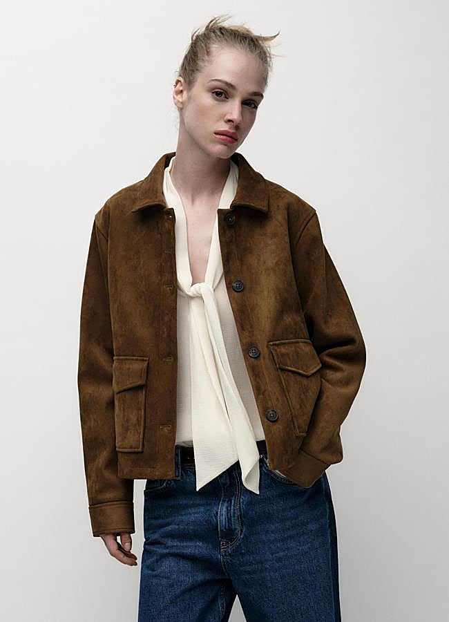 Imagen - Chaqueta camisera efecto ante marrón