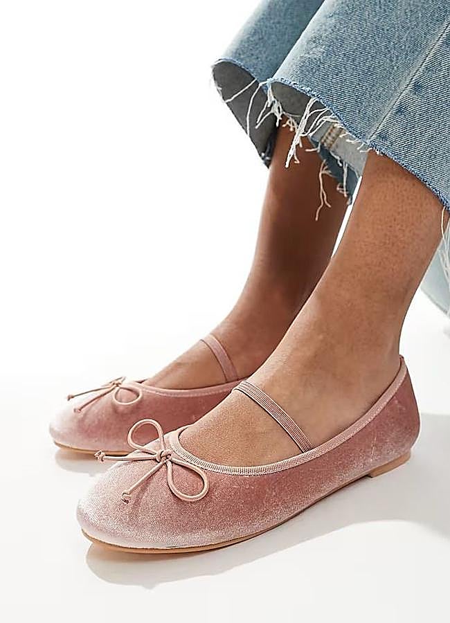 Imagen - Merceditas de terciopelo con lazo color rosa