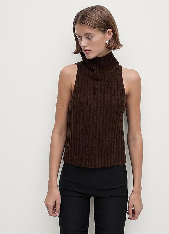 Imagen - Chaleco de punto con cuello cisne en canalé